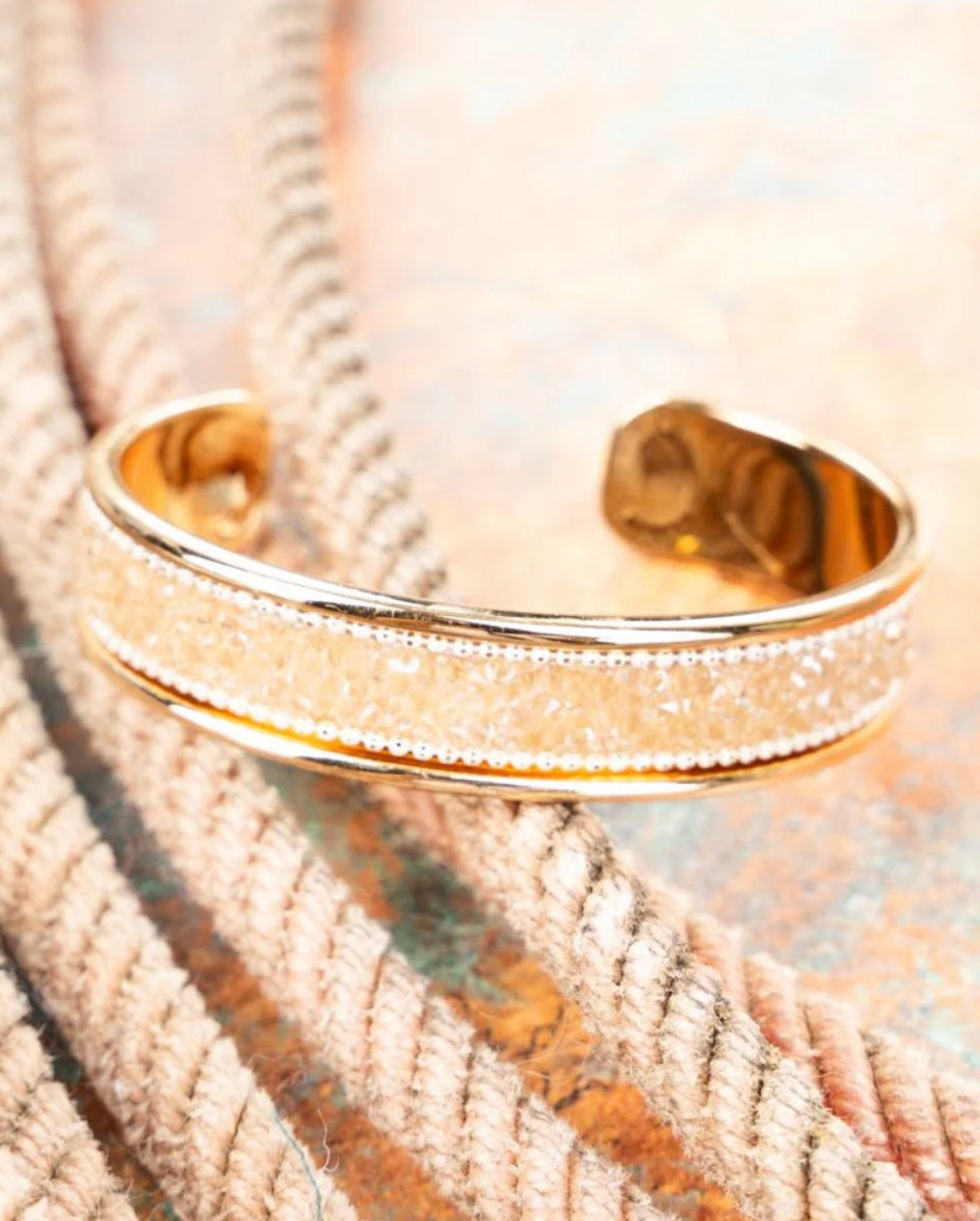 Natural Sparkling Crystal Goldtone Cuff Bracelet