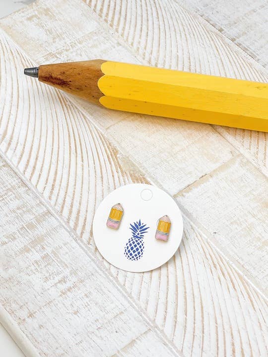 Pencil Signature Enamel Stud Earrings