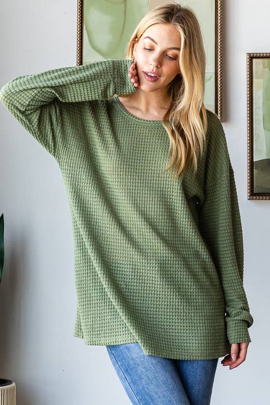 Solid Long Puff Sleeve Knit Top