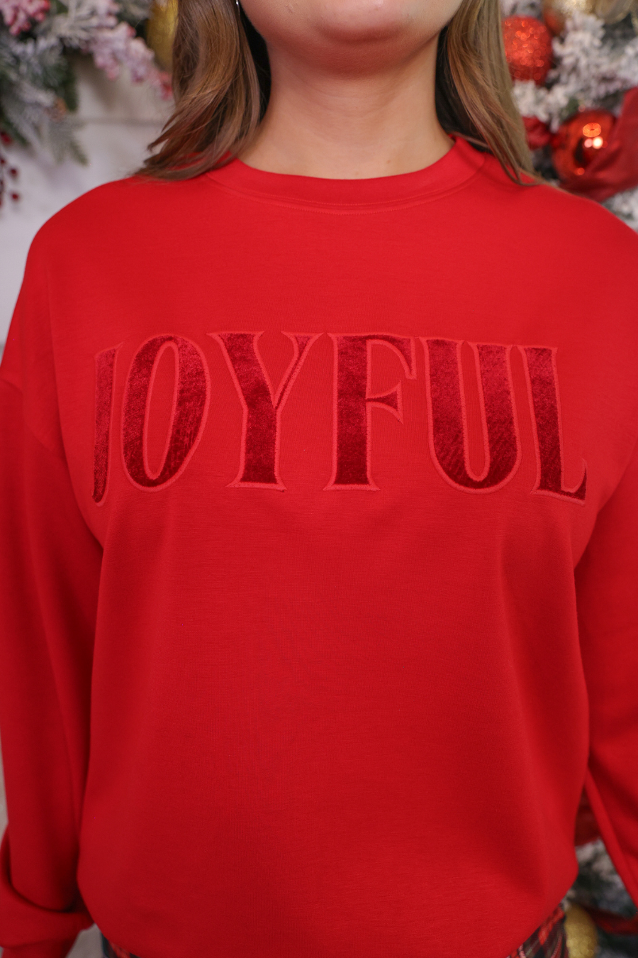 PREORDER- Joyful Velvet Patch Luxe Pullover