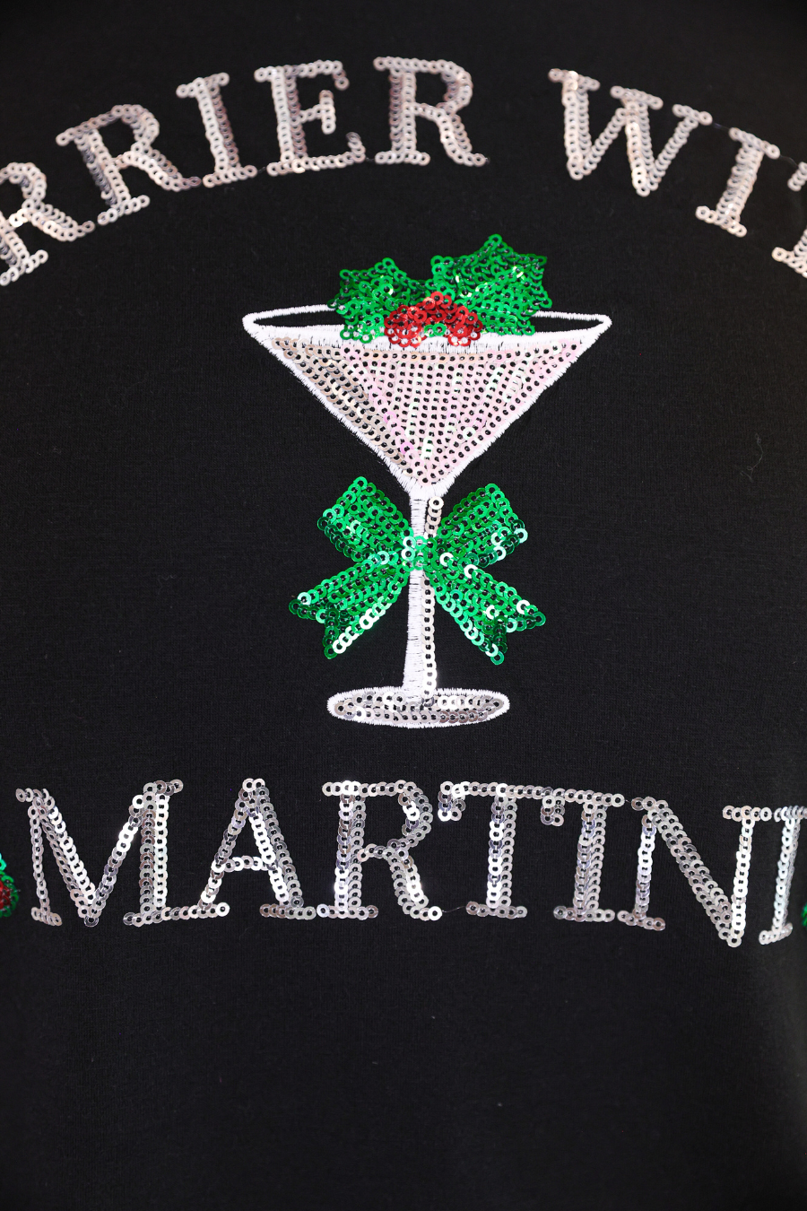 PREORDER- Merrier with a Martini Sequin Embroidered Tee
