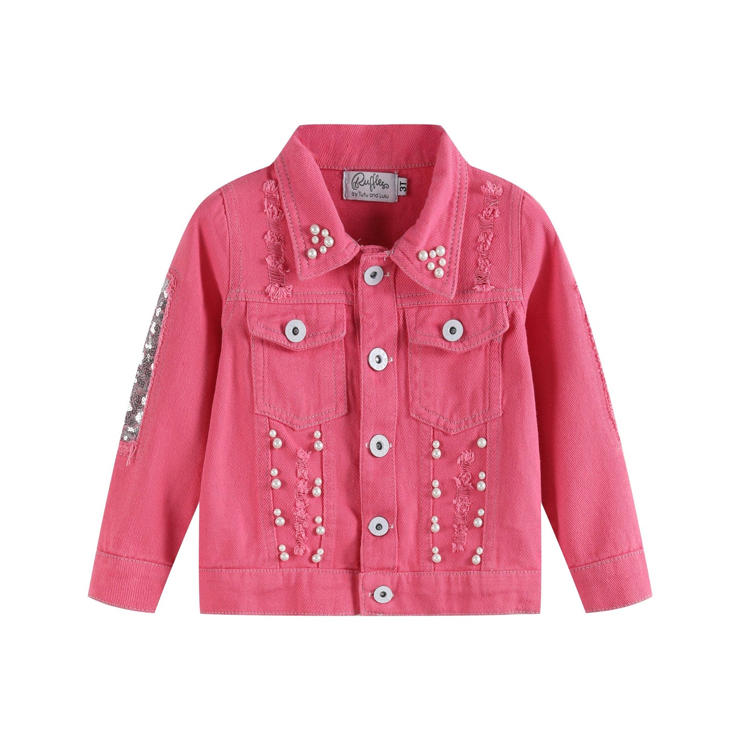 Ruffles - Pink Butterfly Sequin Denim Jacket