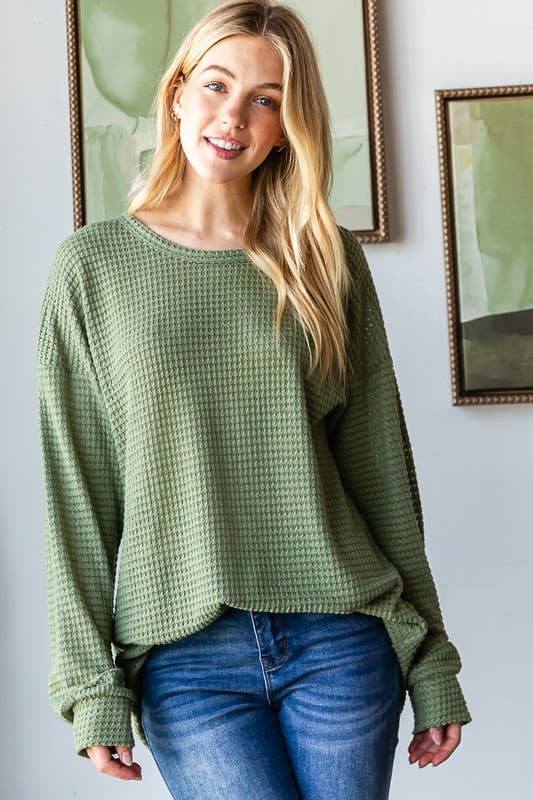 Solid Long Puff Sleeve Knit Top