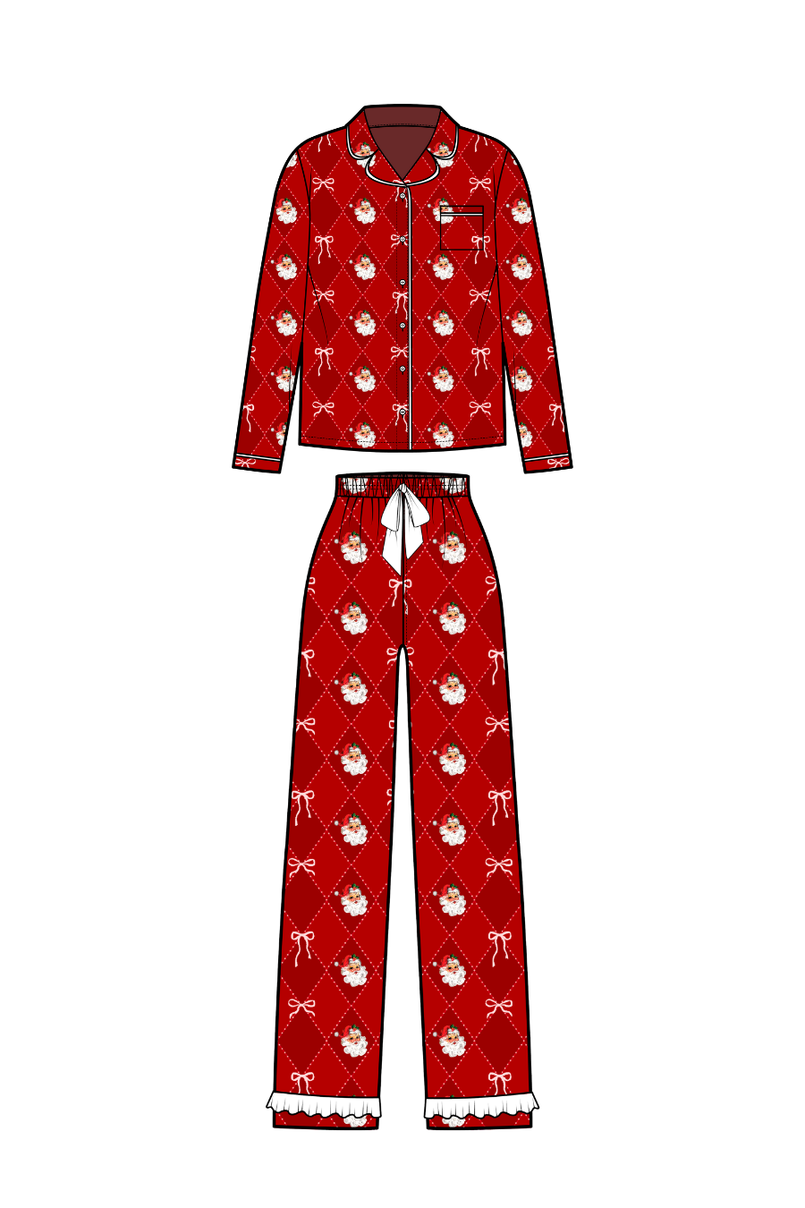 PREORDER- Santa's Signature Bow Ruffle Pajama Set