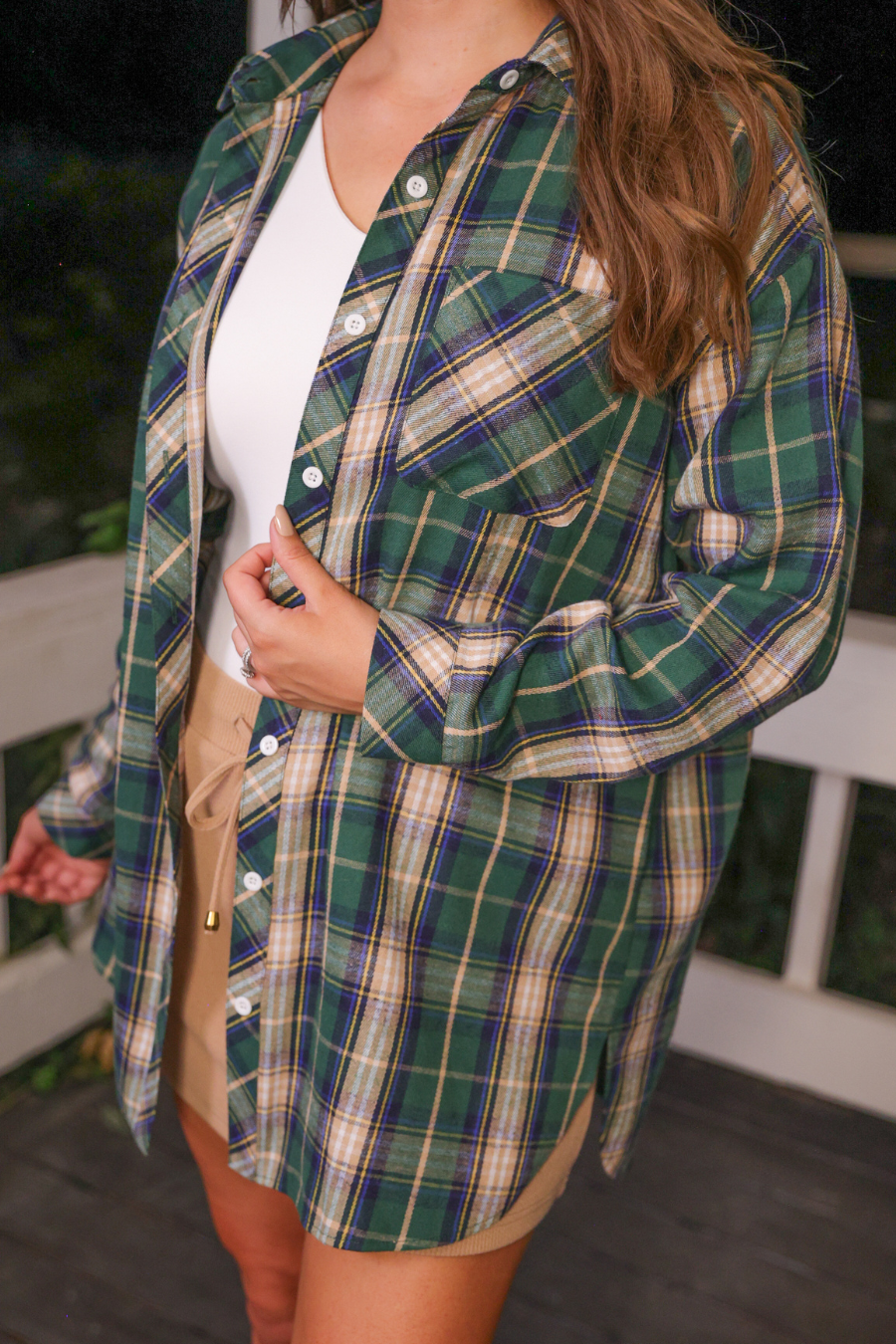 Lola Flannel Tunic Top- Green