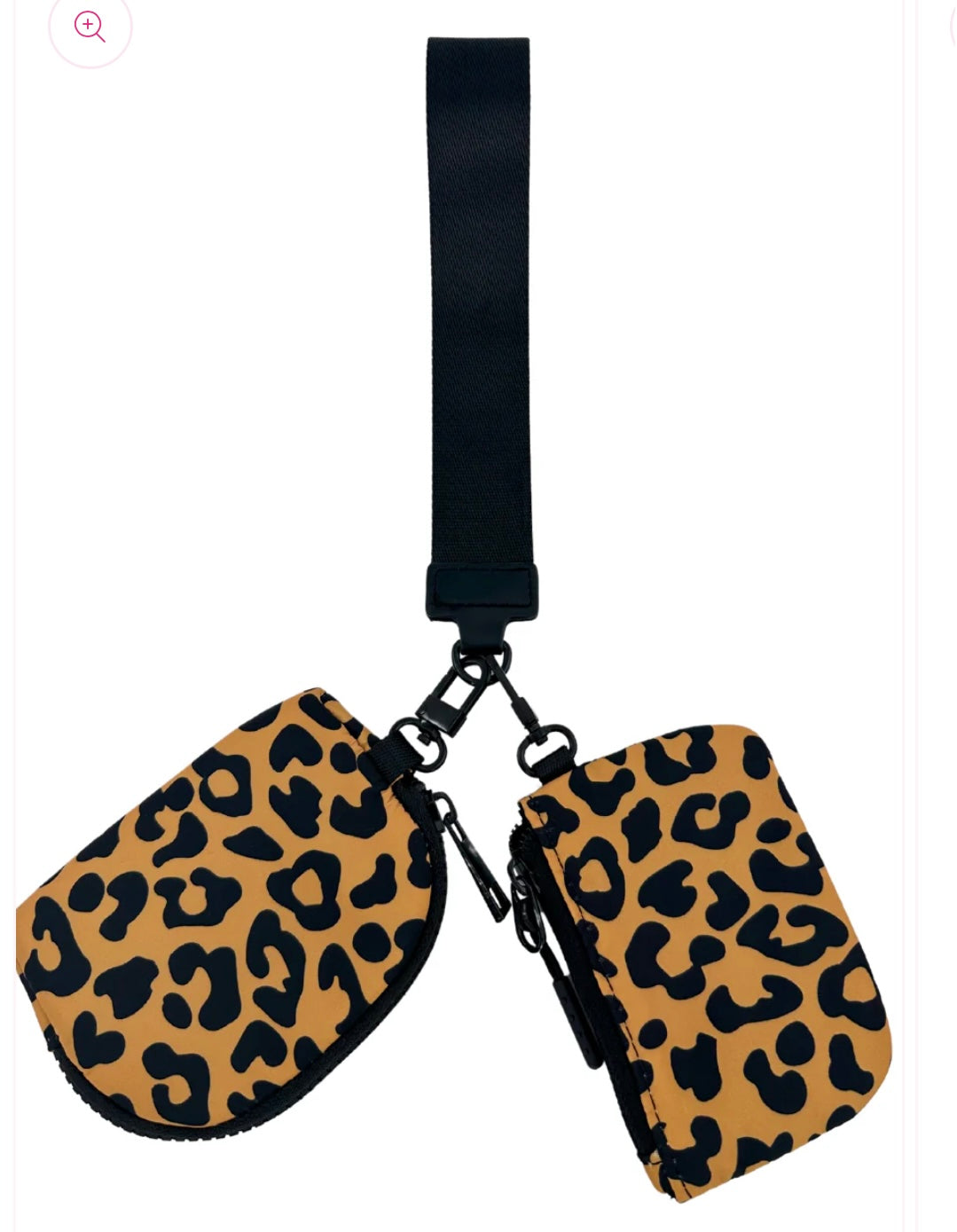 Double Pouch Wristlet- Brown Leopard