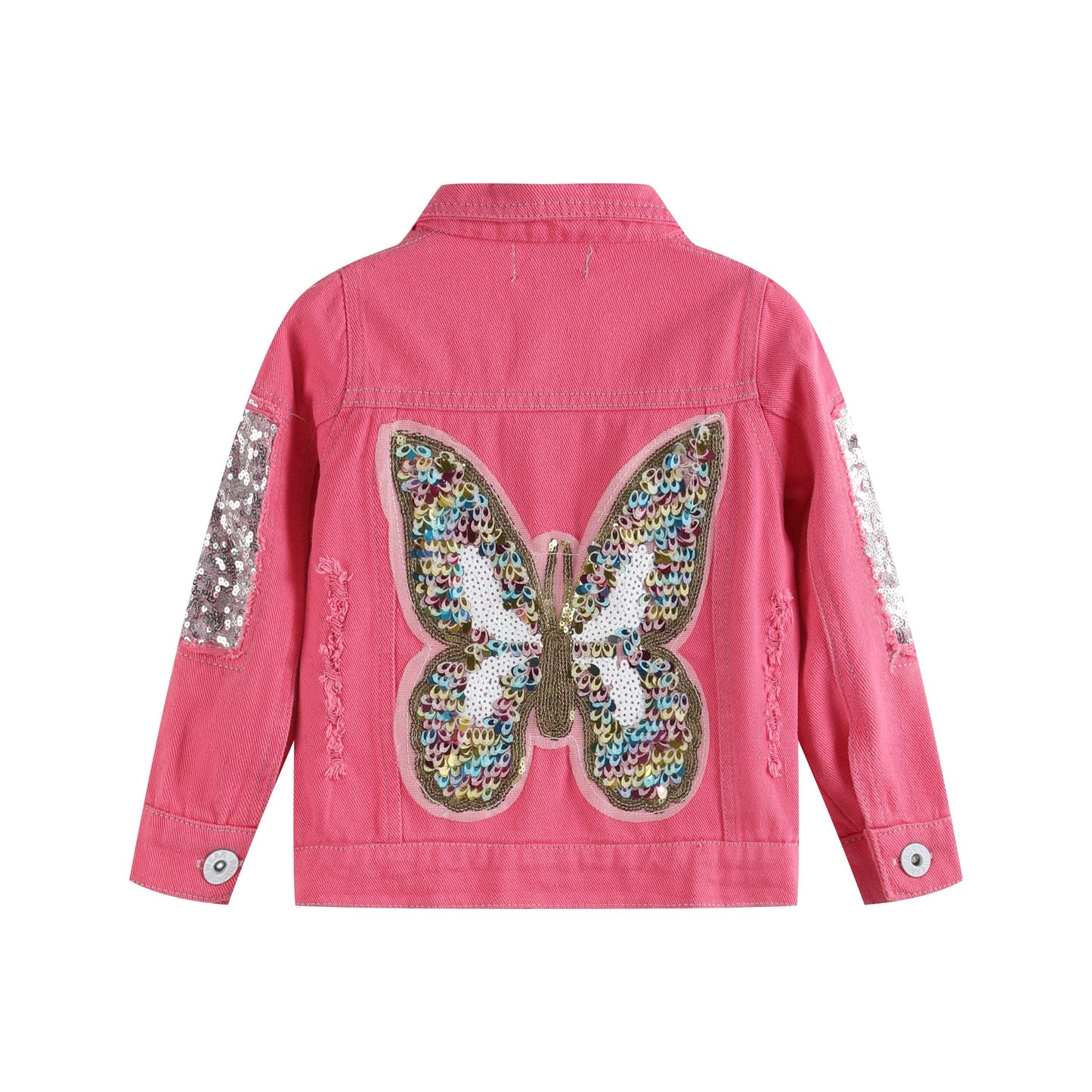 Ruffles - Pink Butterfly Sequin Denim Jacket