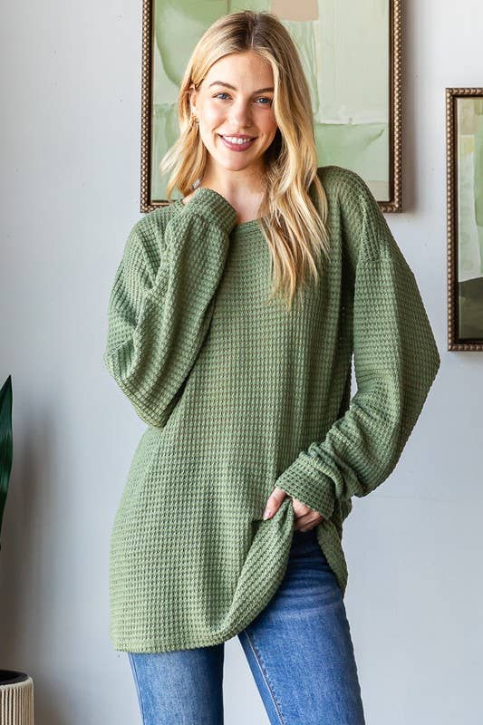 Solid Long Puff Sleeve Knit Top