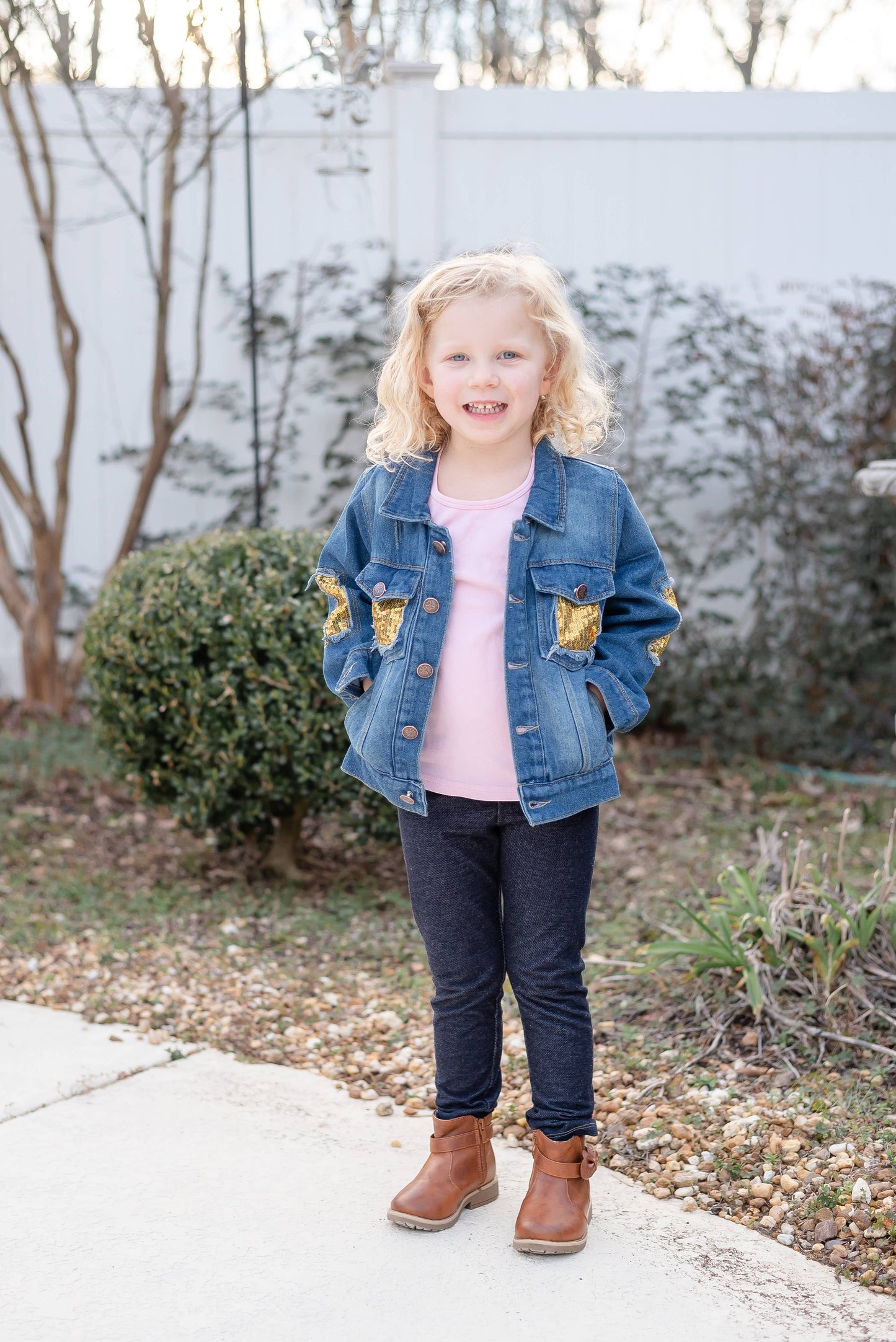 Ruffles - Gold Sequin Girls Denim Jean Jacket