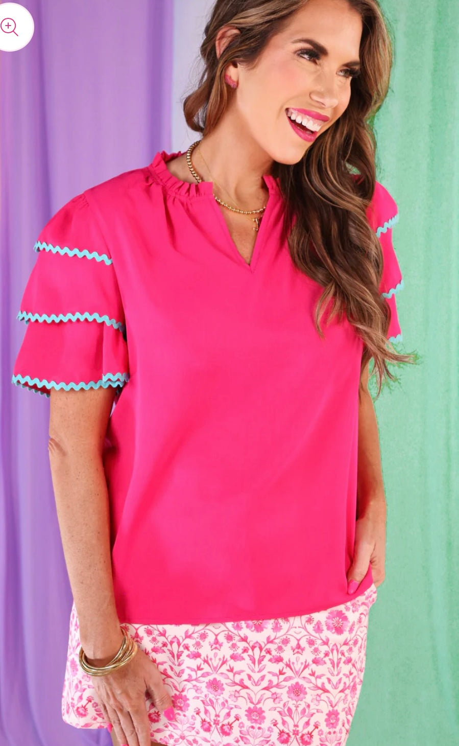 Carissa Ric Rac Top - Hot Pink/Turquoise