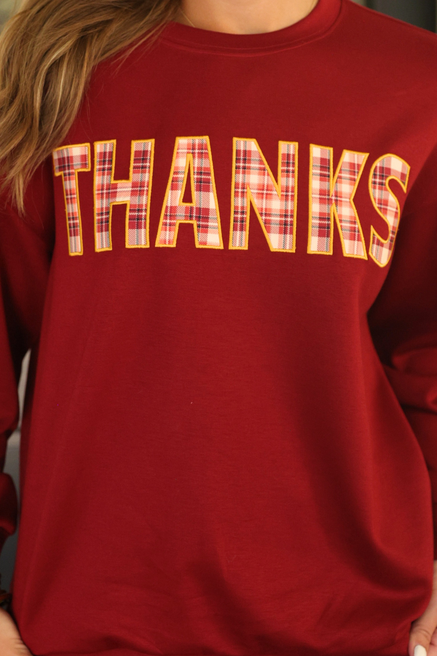 Thanks Plaid Patch Pullover