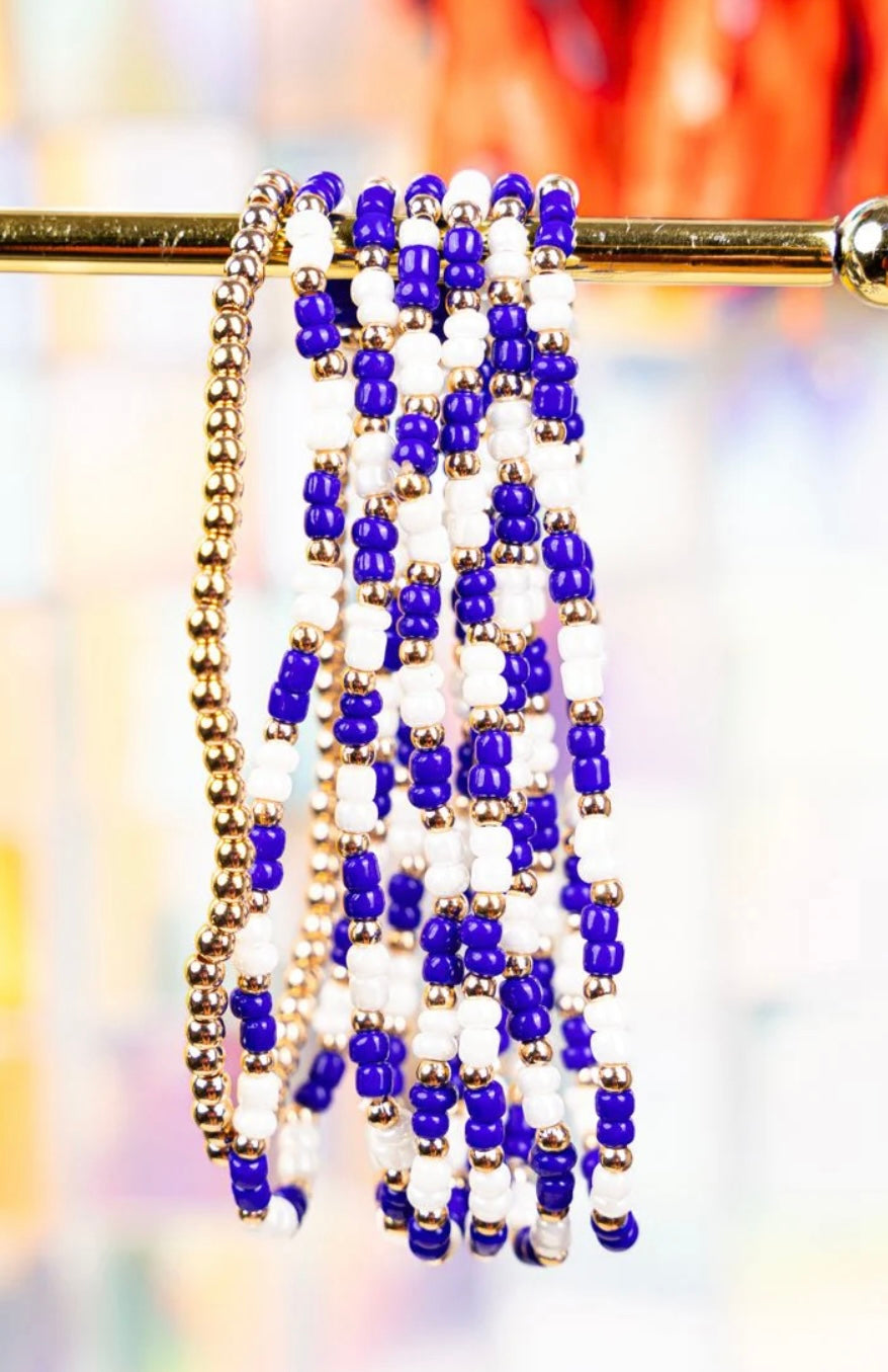 Blue & White Team Seed Bead Bracelet Set