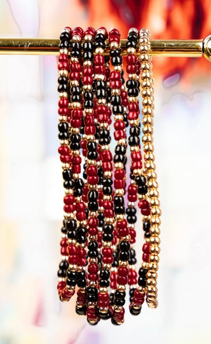 Wine & Black Team Seed Bead Bracelet Set