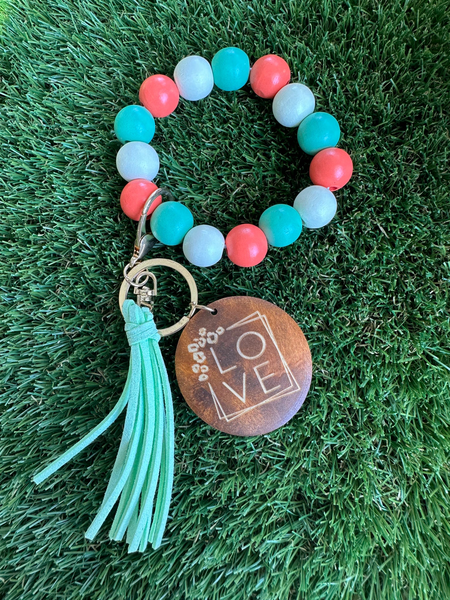 Wood Bead Bracelet Keychain - Love