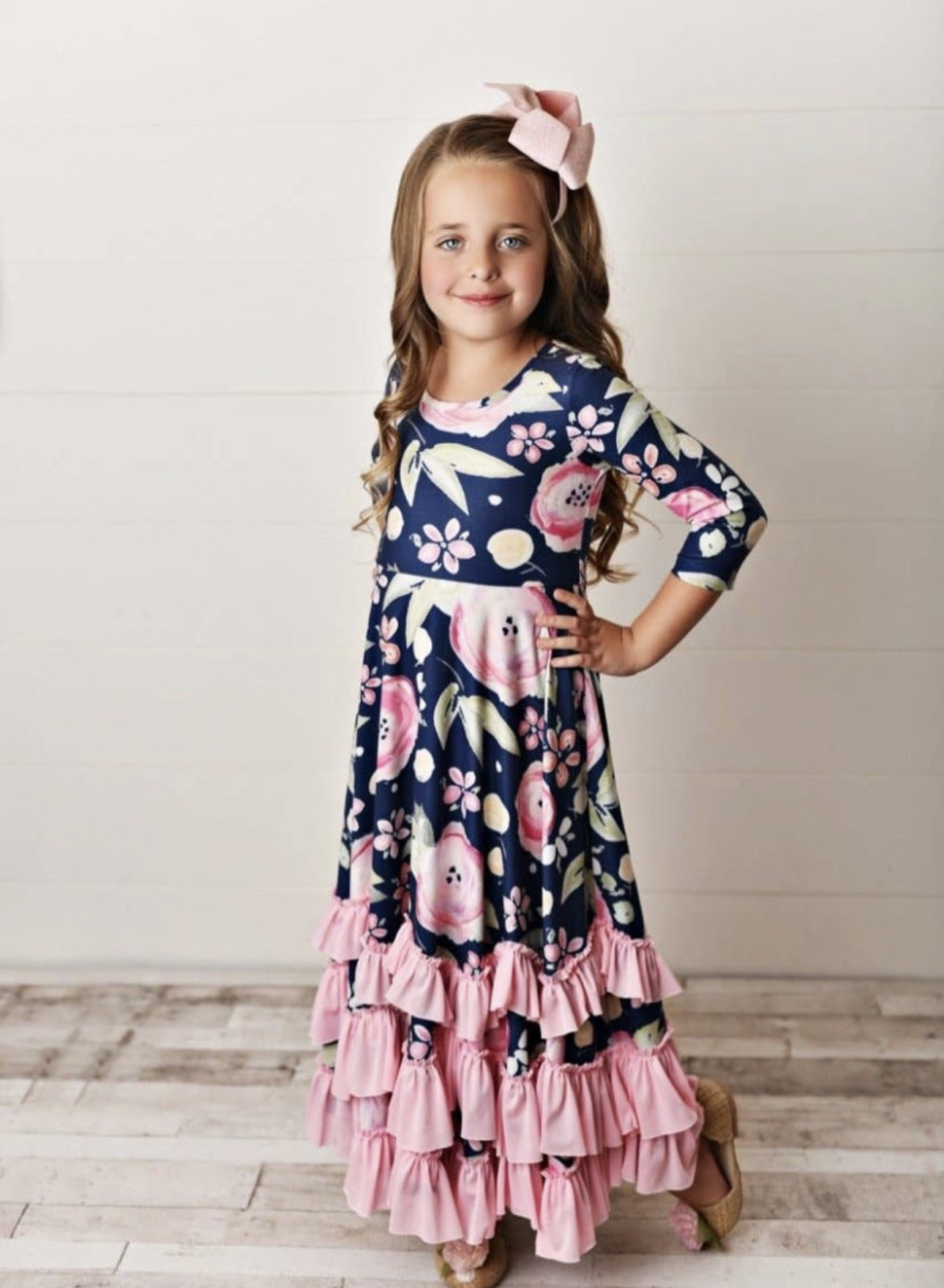 Navy/Pink Floral Twirl Dress