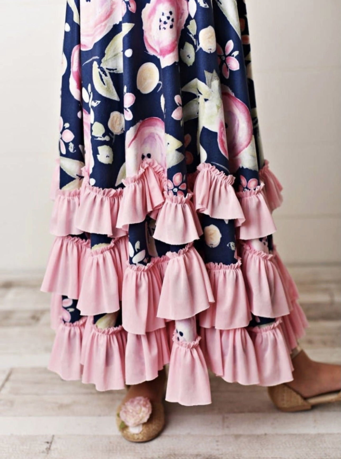 Navy/Pink Floral Twirl Dress