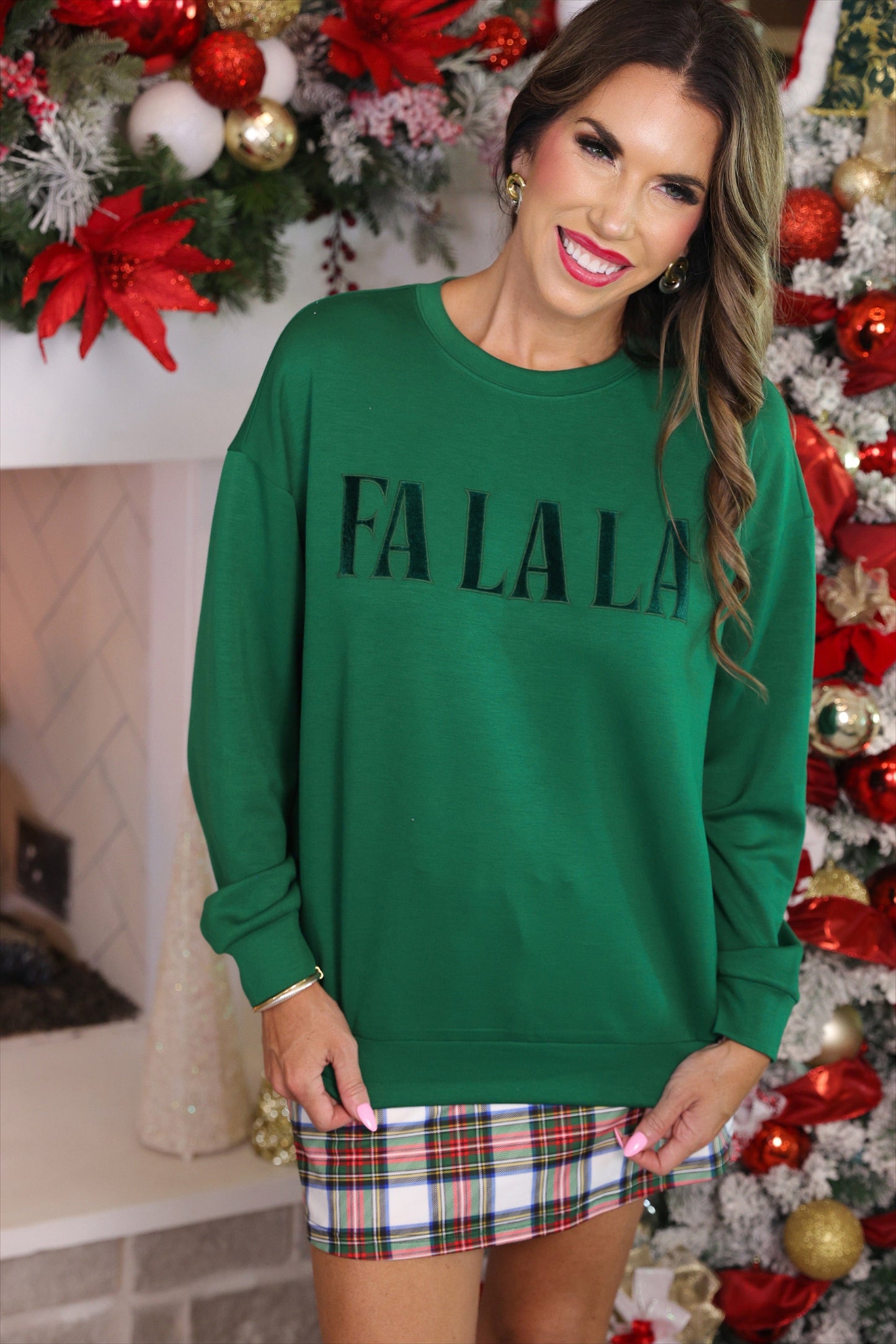 PREORDER- Fa La La Velvet Patch Luxe Pullover