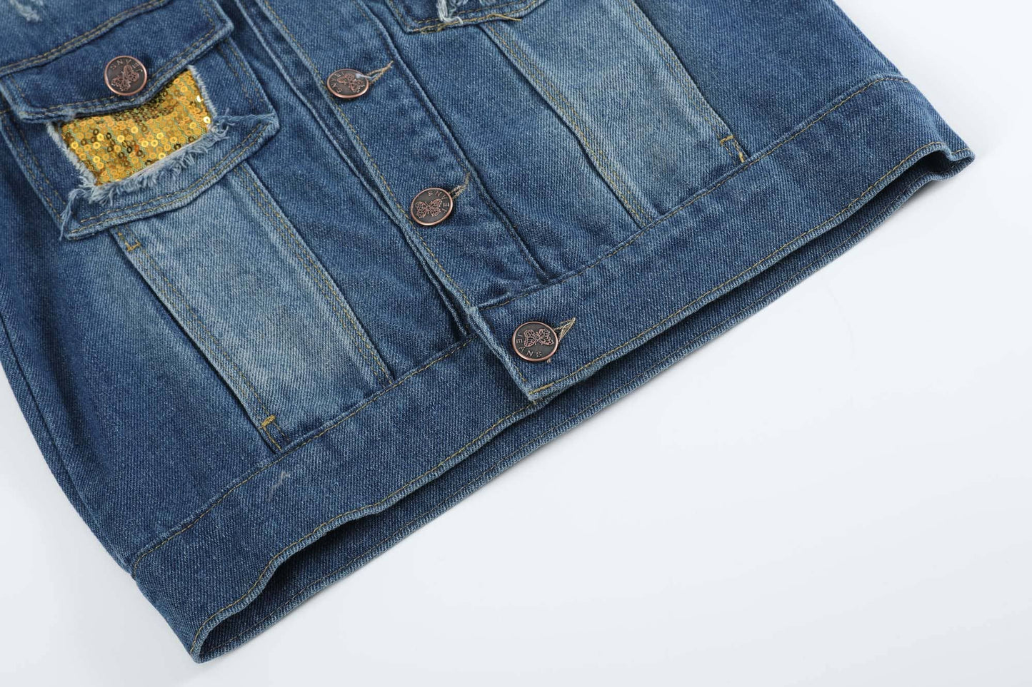 Ruffles - Gold Sequin Girls Denim Jean Jacket