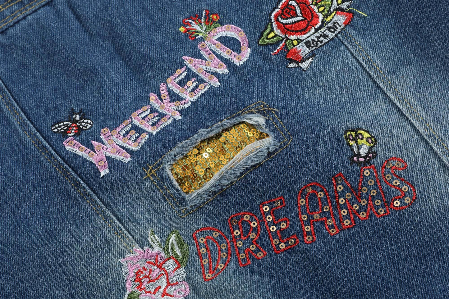 Ruffles - Gold Sequin Girls Denim Jean Jacket