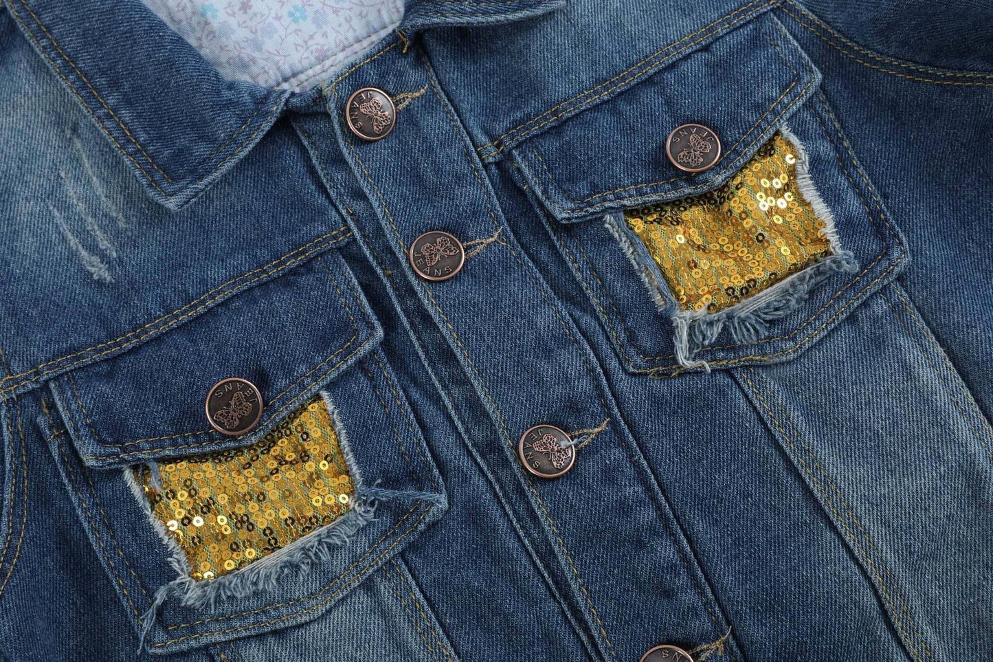 Ruffles - Gold Sequin Girls Denim Jean Jacket