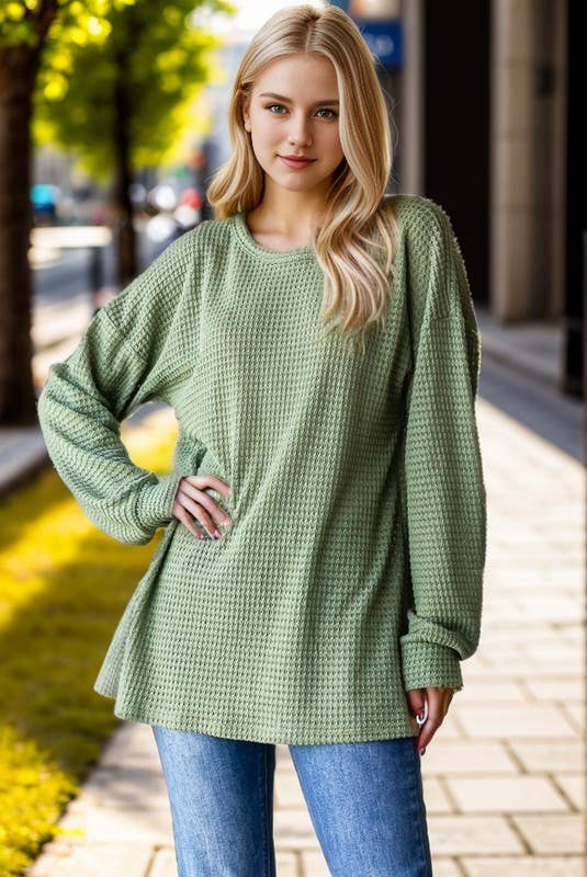 Solid Long Puff Sleeve Knit Top