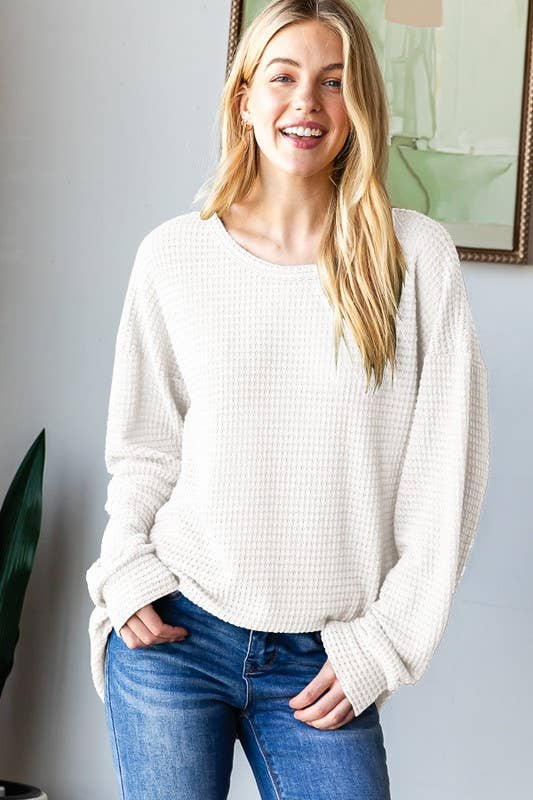 Solid Long Puff Sleeve Knit Top