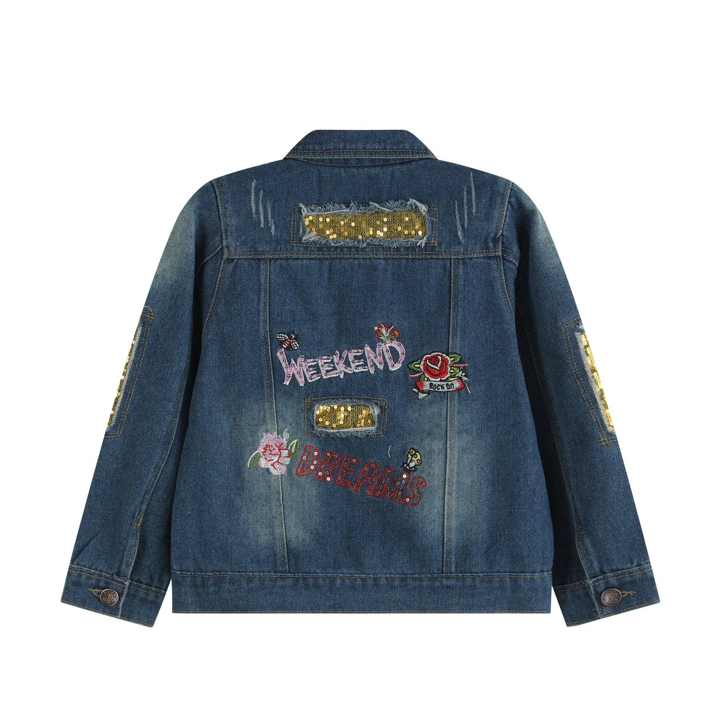 Ruffles - Gold Sequin Girls Denim Jean Jacket