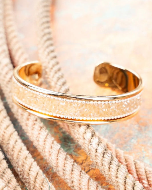 Natural Sparkling Crystal Goldtone Cuff Bracelet