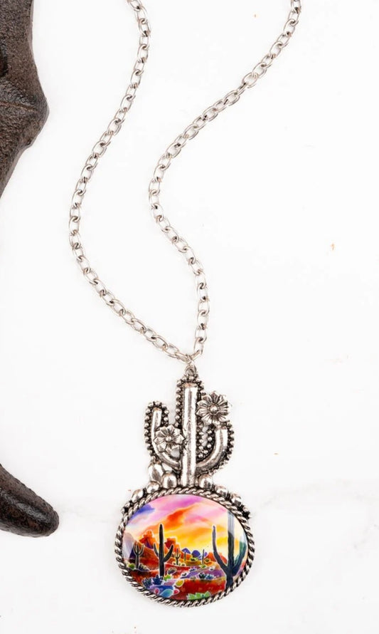 Sonoran Sunset Cactus Pendant Necklace