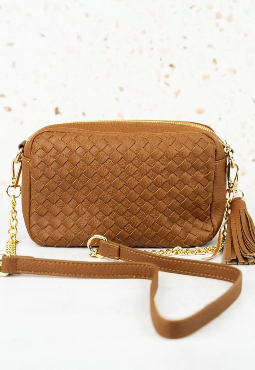 Brown Woven Faux Leather Bag