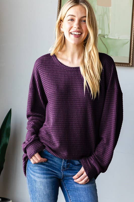 Solid Long Puff Sleeve Knit Top