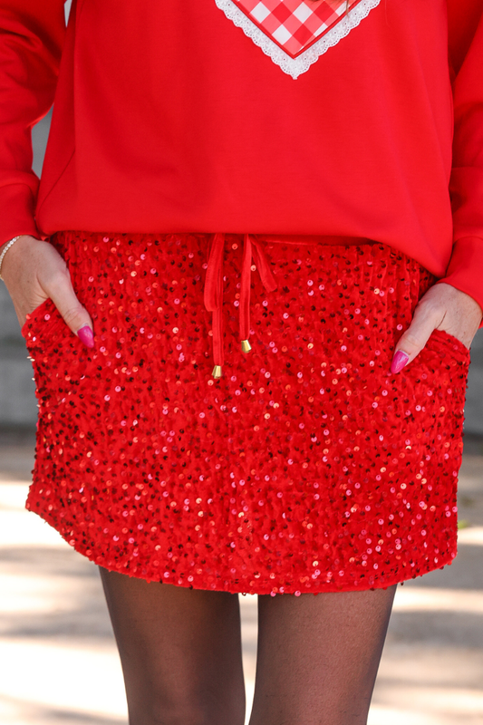 PREORDER- Velvet Hour Sequin Skort- Red