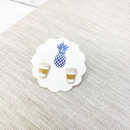 Coffee Cup Enamel Stud Earrings