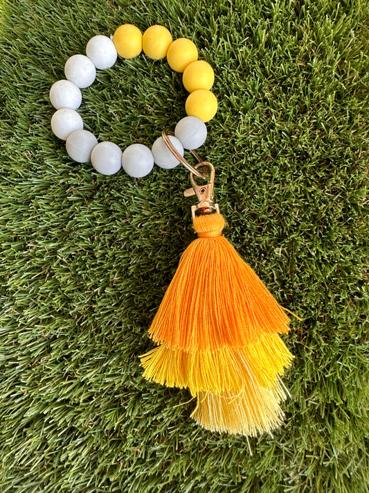 Silicone Bead Bracelet Keychain - Yellow Tassel