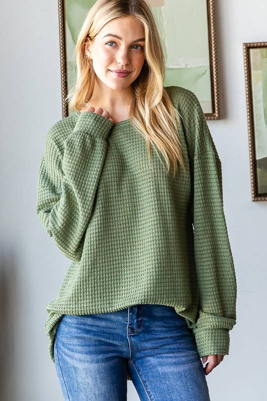 Solid Long Puff Sleeve Knit Top