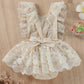 Baby Girls Summer Romper with Floral Lace Embroidery Skirt