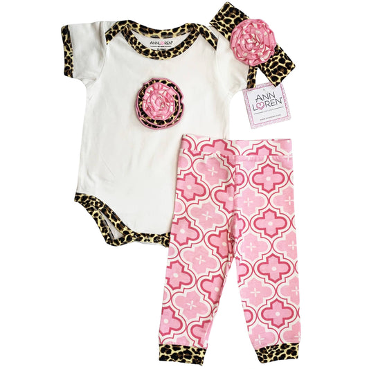 AnnLoren Pink Leopard Baby Girls Layette Set Shower Gift PP