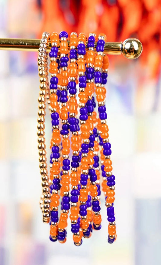 Orange & Blue Team Seed Bead Bracelet Set