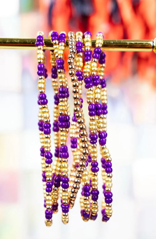Purple & Gold Team Seed Bead Bracelet Set