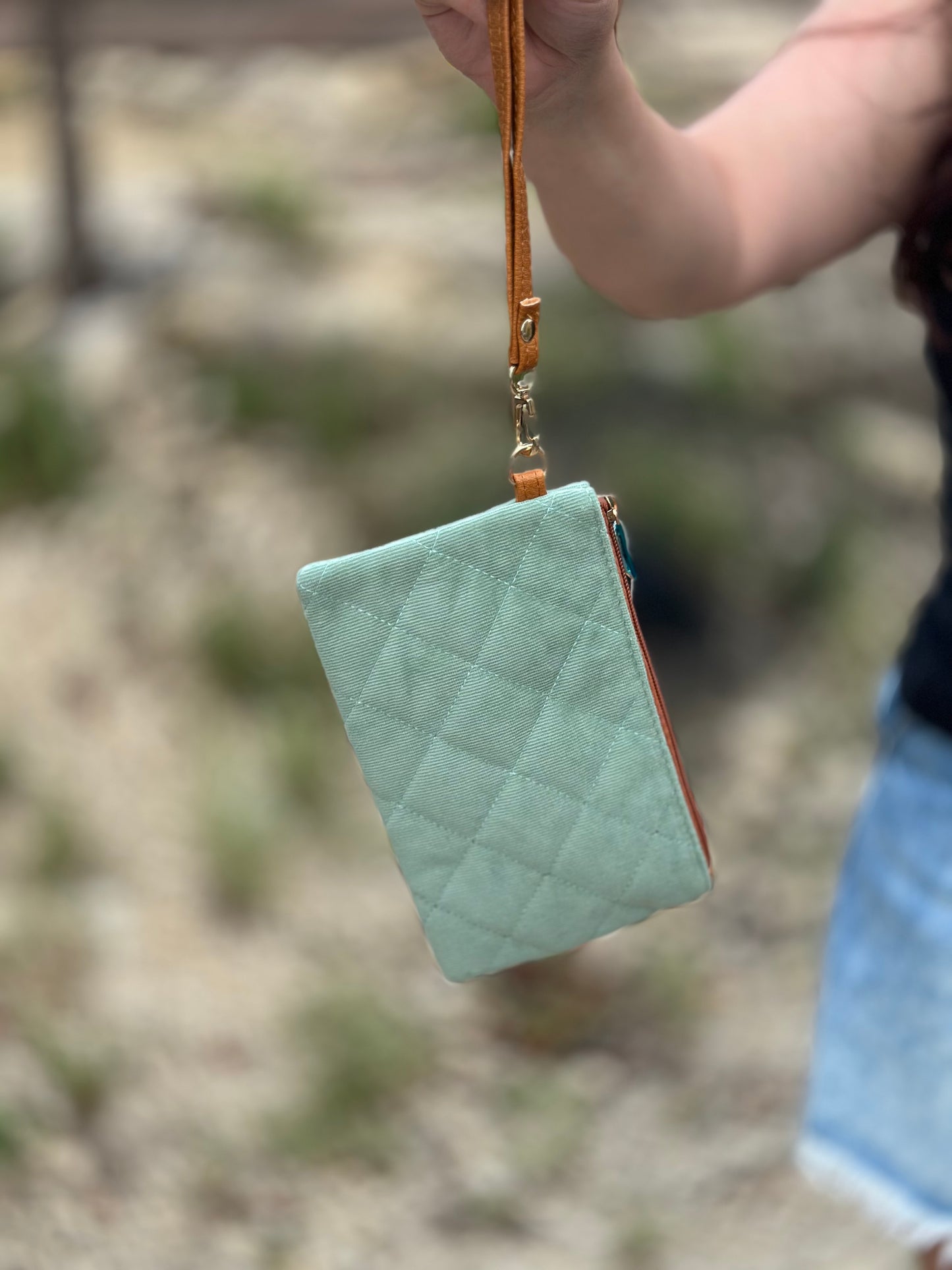 Sage Quilted Wristlet Pouch