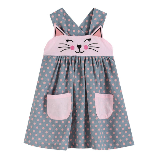 Gray and Pink Dot Kitty Cat Jumper Dress