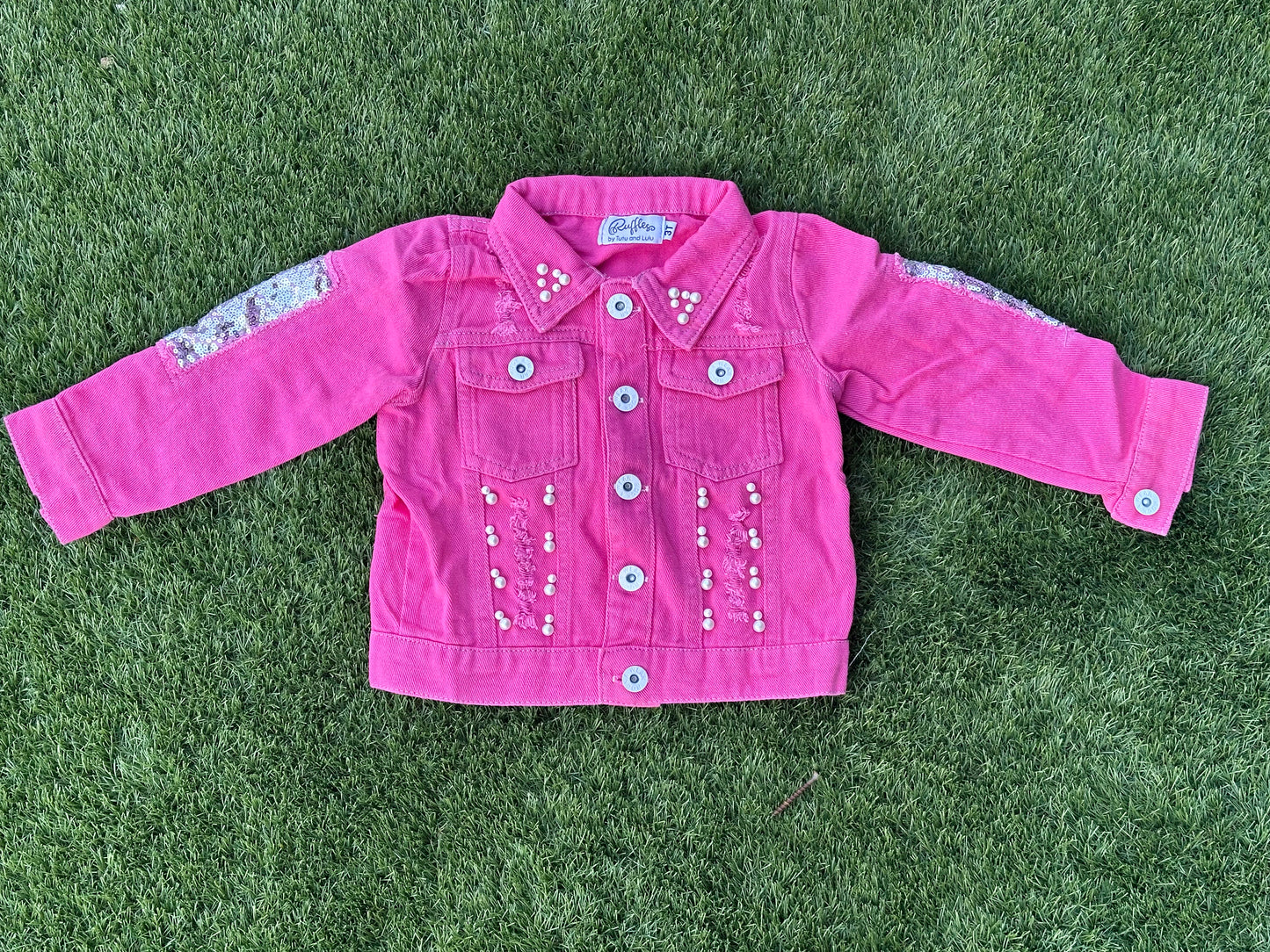 Pink Denim Sequin Butterfly Jacket