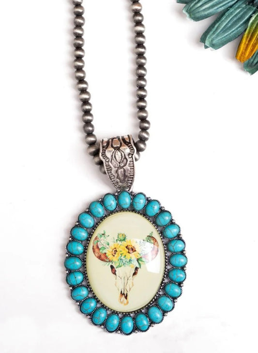 Steer Skull Bubble Pendant Necklace