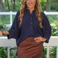 PREORDER-Sloane Button Up Top- Navy