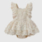 Baby Girls Summer Romper with Floral Lace Embroidery Skirt