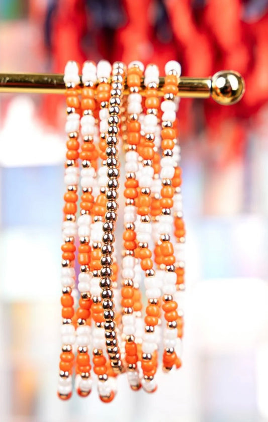 Orange & White Team Seed Bead Bracelet Set