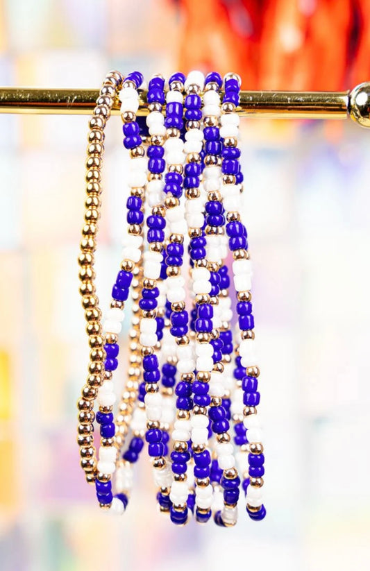 Blue & White Team Seed Bead Bracelet Set