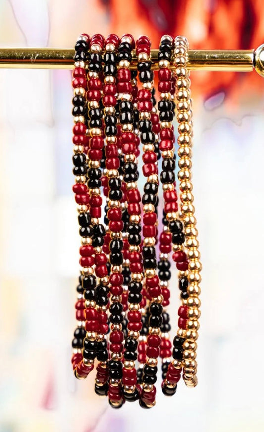 Wine & Black Team Seed Bead Bracelet Set