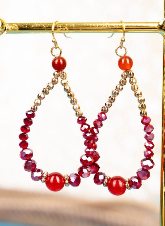 Red & Goldtone Teardrop Earrings