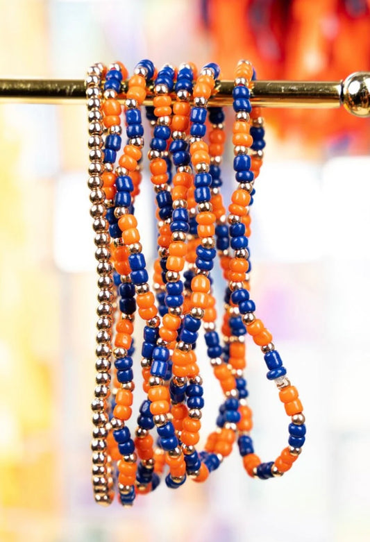 Navy & Orange Team Seed Bead Bracelet Set